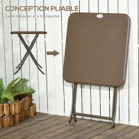 Outsunny Table de jardin extérieur pliable style cosy chic dim. 60L x 60l x 71H cm métal époxy résine tressée HDPE marron(m-5)