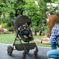 HOMCOM Foldable Baby Stoller, with Reclining Backrest, Adjustable Canopy, for Ages 0-36 Months - Black(m-2)