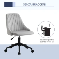 Vinsetto Sedia da Ufficio in Velluto Grigio con Altezza Regolabile, Sedia Ergonomica Girevole a 360° e Ruote, 50x58x77-87cm(m-5)
