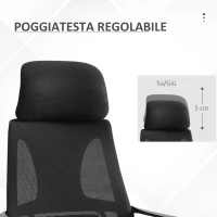 Vinsetto Sedia da Ufficio Reclinabile con Poggiatesta e Supporto Lombare, in Poliestere, 64x55x116-126 cm, Nero(m-8)