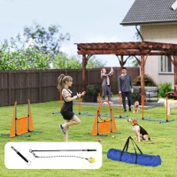 PawHut Seven-Piece Dog Agility Equipment Set with Weave Poles, Jump Ring, Hurdle, Pause Box, Carry Bag, Orange(m-10)