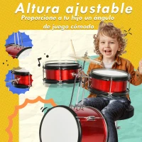 AIYAPLAY Batería para Niños de +3 Años con Taburete Ajustable Tambores Bombo Platillo Pedal y Baquetas 80x60x48-65 cm Rojo(m-7)