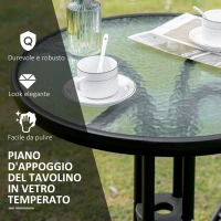 Outsunny Set da Giardino da 3 Pezzi con 2 Sedie Pieghevoli e Tavolino in Vetro Temperato per Esterni, Nero(m-6)