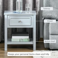 HOMCOM Bedside End Table Nightstand w/ Drawer Open Shelf Table Top Metal Handle Classic Home Stylish Furniture Grey(m-4)