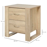 HOMCOM Bedside Table with 2 Drawers, Nightstand with Handles and Elevated Base, Side Table for Bedroom, Living Room, Set of 2, Brown(m-3)