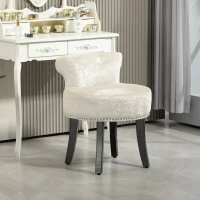 HOMCOM Dressing Table Stool with Rubber Wood Legs, Ice Velvet Vanity Stool for Living Room Bedroom, Beige(m-2)