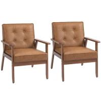 HOMCOM 2 Pack Retro-Style Accent Chair, with Faux Leather Seat - Brown(m-1)