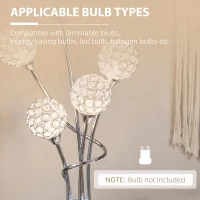 HOMCOM Crystal Floor Lamps for Living Room Bedroom with 5 Light, Modern Upright Standing Lamp, 34x25x156cm, Silver(m-6)
