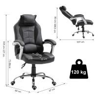 HOMCOM Gaming Silla Reclinable de Ergonómico hasta 130°con Reposacabezas Cojín Grosor 10cm Cuero Carga 120kg 67x69x118-127cm(m-3)