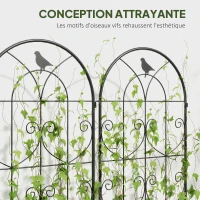 Outsunny Support pour plantes grimpantes avec oiseaux lot de 2 treillis de jardin pour légume vigne fleur métal 50 x 180 cm noir(m-5)