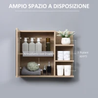 kleankin Specchiera Bagno a Parete con Anta e 3 Ripiani Laterali in Legno, 60x18x50cm(m-4)