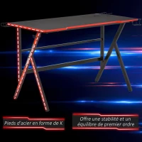 HOMCOM Bureau gaming racing bureau gamer bureau informatique bracket supports casque enceintes porte-gobelet métal plateau MDF texture carbone rouge noir(m-5)