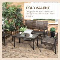 Outsunny Table basse rectangulaire table de salon plateau à lattes pieds réglables pour intérieur/extérieur marron(m-4)