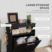 PawHut Pet Feeder Station, Dog, Cat Storage Container, with Raised Bowls, Hanger, Cabinet - Black(m-5)