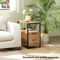 HOMCOM Table d'appoint table de chevet avec 2 prises port USB 1 prise type C câble de 143 cm tiroirs et étagère bois naturel(m-5)