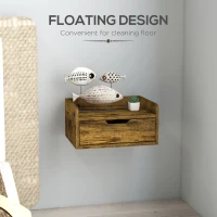 HOMCOM Floating Nightstand Set of 2 Wall Mounted Bedside Table with Storage Drawer for Bedroom, Rustic Brown(m-5)