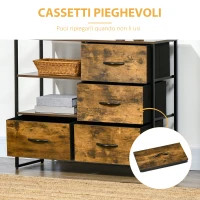 HOMCOM Cassettiera in Stile Industriale con 4 Cassetti in Tessuto Pieghevole e 2 Ripiani Aperti, 84x30x71.5 cm, Marrone(m-5)