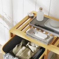 HOMCOM Cesto Portabiancheria con Borsa Estraibile e Ripiani a Doghe in Bambù, 50x32x70 cm, Grigio(m-9)