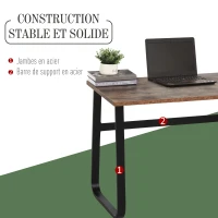 HOMCOM Bureau Design Industriel châssis métal Noir Plateau Panneaux Particules Coloris boisé(m-5)