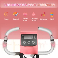 HOMCOM 2-in-1 Folding Exercise Bike with 8-Level Magnetic Resistance, Arm Resistance Band, Pulse Sensor, Pink(m-4)