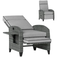 Outsunny Outdoor Recliner Chair with Adjustable Backrest and Footrest, Cushion, Side Tray, Light Grey/Grey(m-11)