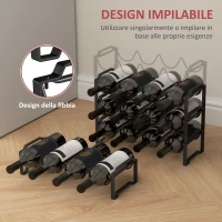 HOMCOM Portabottiglie a 4 Livelli a Onda Impilabili per 16 Bottiglie, in Metallo, 42.5x16.5x41 cm, Nero(m-5)