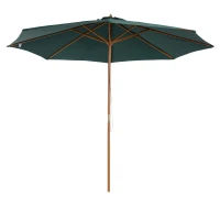 Outsunny Ombrellone da Giardino 3x2.5 m con Apertura a Corda, 8 Stecche, in Legno e Poliestere Verde Scuro(m-1)