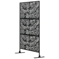 Outsunny Decorative Privacy Screen with Stand, 6.5FT Freestanding Metal Outdoor Divider, Decorative Privacy Panel with Expansion Screws for Garden Patio Pool Hot Tub, Willow Branch Style, Black(m-11)