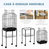 PawHut Cage à oiseaux volière pour oiseaux sur roulettes avec toit ouvrant 3 perchoirs étagère inférieure 46 x 36 x 130 cm noir(m-4)