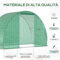 Outsunny Serra a Tunnel con Porta Avvolgibile e Finestre, Copertura PE e Struttura in Acciaio, 1.5x3x2m, Verde(m-4)