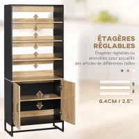 HOMCOM Buffet armoire de cuisine multi-rangements avec placard et étagères réglables en bois et acier 75 x 35 x 175 cm(m-6)