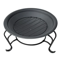 Outsunny Metal Firepit Bowl Outdoor Round Fire Pit w/ Lid, Log Grate, Poker for Backyard, Camping, BBQ, Bonfire, Wood Burning Stove, 56 x 56 x 45cm, Black(m-9)