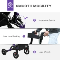 HOMCOM Folding Rollator Walker with Seat, Backrest, Lightweight Walking Frame with Storage Bag, Dual Brakes, Adjustable Handle Height, Suspension System, 4 Wheeled Walker for Seniors, Purple(m-5)