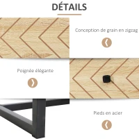 HOMCOM Commode 6 tiroirs meubles de rangement motifs chevrons - métal noir panneaux particules MDF aspect bois clair - dim. 120L x 39,5l x 71H cm(m-6)