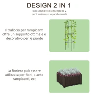 Outsunny Fioriera da Esterno con Vaso Autoirrigante e Griglia Scaffale per Piante Rampicanti Marrone e Nero, 40x40x177cm(m-4)