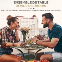 Outsunny Ensemble bistrot pour jardin en aluminium salon de jardin 3 pièces 2 chaises + table ronde imitation fer forgé(m-6)