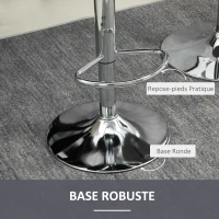 HOMCOM Lot de 2 tabourets de bar design contemporain avec repose-pieds hauteur réglable et pivotant - revêtement tissu effet velours - pied métal - gris(m-6)