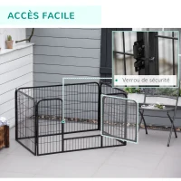 PawHut Luxe parc enclos modulable acier 4 panneaux et 1 porte pour chiens, lapins, rongeurs, petits animaux, intérieur et extérieur 125L x 70H cm noir(m-6)