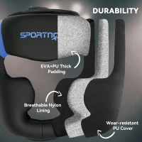 SPORTNOW Boxing Headguard w/ Adjustable Strap for Sparring, Kickboxing, MMA, Blue/Black(m-7)