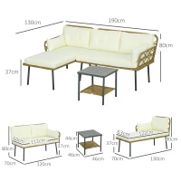 Outsunny Salotto da Giardino in Rattan PE con Chaise Longue, Divano 2 Posti e Tavolino, Crema(m-3)
