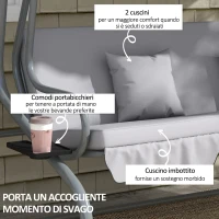Outsunny Dondolo Letto da Giardino con Tettuccio Regolabile e Vassoi, in Acciaio e Poliestere, 200x120x164 cm, Grigio(m-7)