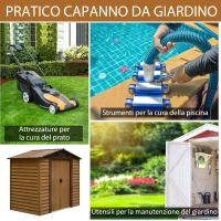 Outsunny Casetta da Giardino in Lamira Porta Attrezzi con Porte Scorrevoli, Effetto Legno, 152x235.7x208.7cm(m-6)