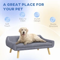 PawHut Dog Couch with Soft Cushion, Pet Sofa Bed with Wooden Frame, Removable Cover, for Medium and Large Dogs, Grey(m-5)