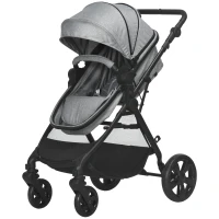 HOMCOM Foldable Baby Stoller, with Reclining Backrest, Adjustable Canopy, for Ages 0-36 Months - Grey(m-11)