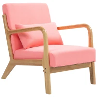 HOMCOM Butaca Nórdica Sillón de Salón Acolchado con Reposabrazos Cojín y Marco de Madera de Caucho 61x78x76 cm Rosa(m-11)