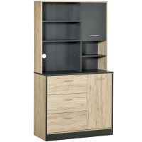 HOMCOM Buffet Cuisine Bicolore 2 Portes 3 Tiroirs Bois Clair