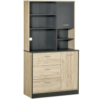 HOMCOM Buffet de cuisine armoire de cuisine multi-rangements 2 portes 3 tiroirs 3 étagères + grand plateau 90L x 39l x 169H cm bicolore chêne clair gris(m-1)