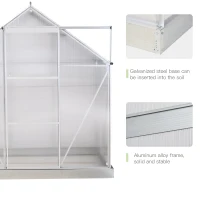 Outsunny 6 x 4 FT Walk-In Greenhouse Polycarbonate Panels Aluminium Frame w/ Sliding Door Adjustable Window 2.5㎡ Inner Area Plant Vegetable Flower Grow Green House Protection(m-7)