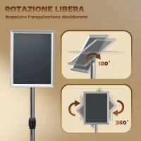 HOMCOM Cavalletto Espositore Poster A3 con Altezza e Inclinazione Regolabili, Acciaio e Alluminio, Argento(m-5)