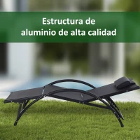 Outsunny Tumbona de Jardín Aluminio Reclinable con Respaldo Ajustable de 5 Niveles Reposapiés Regulable y Reposacabezas Extraíble para Terraza Balcón Exterior 66x152x81 cm Negro(m-7)